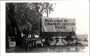 RPPC  CIMMARON, KS Kansas   COVERED WAGON  1950  Roadside   Postcard