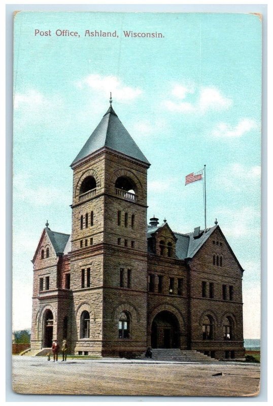 c1910's Post Office Building Tower Steps Entrance Ashland Wisconsin WI Postcard