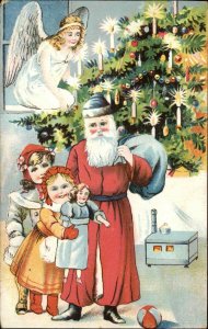 Christmas - Santa Claus Children Tree Angel Series 76 78 c1910 Postcard