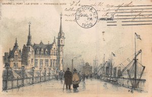 ANTWERPEN ANVERS PORT -LE STEEN-PROMENOIR NORD-FLANDRE~1900 ARTIST SIGN POSTCARD