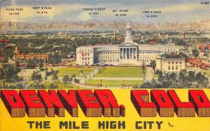 Denver Colorado Named Landmarks Large Letter 1940s linen postcard