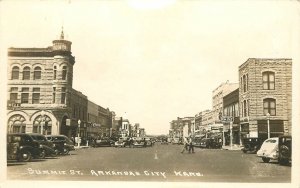 Postcard RPPC Kansas Arkansas City Summit Street 1940s automobiles 23-4721