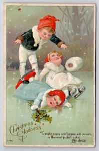 Christmas Gladness Children Ice Skating Postcards I45