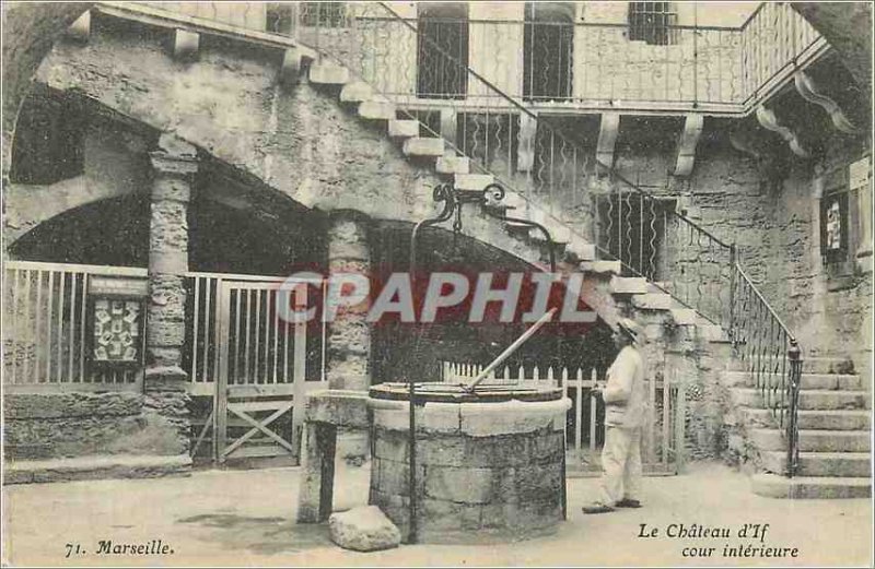 Old Postcard Chateau d'If Marseille Interior Court