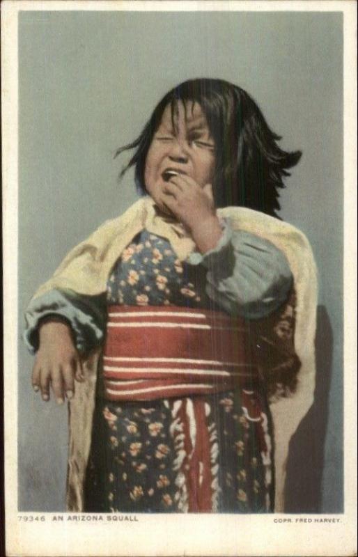 Fred Harvey 79346 Indian Child Crying - c1910 Postcard