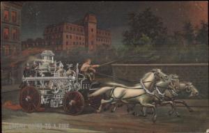 Fire Dep't Series P1400 Horse Drawn Engine Silver Embossed c1910 Postcard