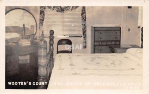 B62/ Orlando Florida Fl RPPC Postcard Wooten's Court Roadside Interior Bedroom