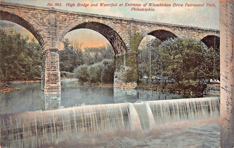 PHILADELPHIA~HIGH BRIDGE-WATERFALL-ENTRANCE WISSAHICKON-FAIRMOUNT~1910s POSTCARD