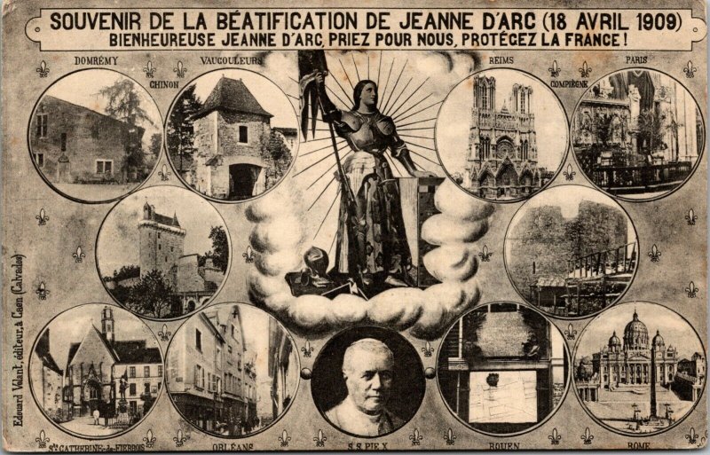 Jeanne/Joan of Arc w/Flowers 1910 Postcard - Views of Domremy la Pucelle, France