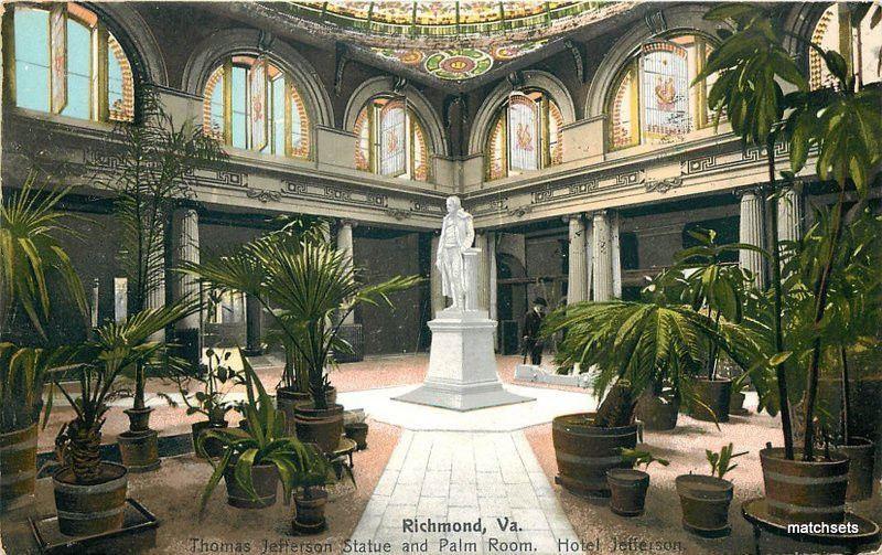 1907 Richmond Virginia Jefferson Statue Hotel Interior postcard 9903