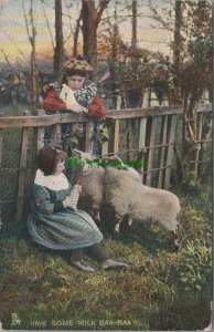 Animals Postcard - Young Children With Sheep, Have Some Milk Baa-Baa Ref.RS30113