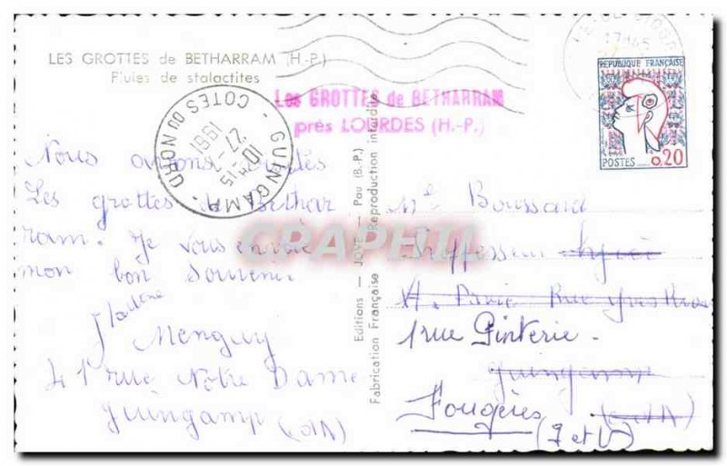 Old Postcard The Rains Betharram Caves Stalactites