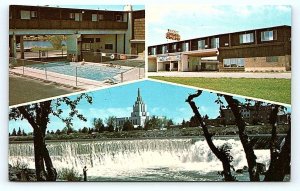 IDAHO FALLS, ID Idaho~ FALLS VIEW MOTEL & Mormon Temple c1960s Roadside Postcard