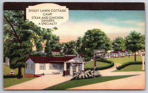 Oakland Iowa~Shady Lawn Cottage Camp & Cabin's Café~Texaco Gas Pumps~1950 Linen