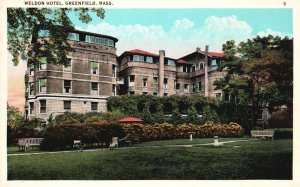 Vintage Postcard Weldon Hotel Building Landmark Greenfield Massachusetts MA