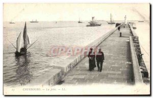 Old Postcard Cherbourg Yacht Jetee Pretre
