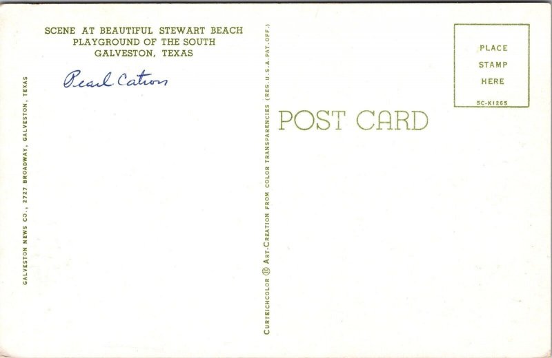 Vtg Galveston Texas TX Scene at Stewart Beach Bathers 1950s Chrome View Postcard