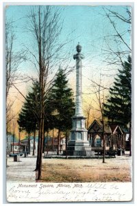 1907 View Of Monument Square Adrian Michigan MI, Toledo OH Antique Postcard
