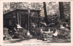 RPPC CANADA Bala, Muskoka ON, Fairy Garden w Doll House, Dolls, 1930-55