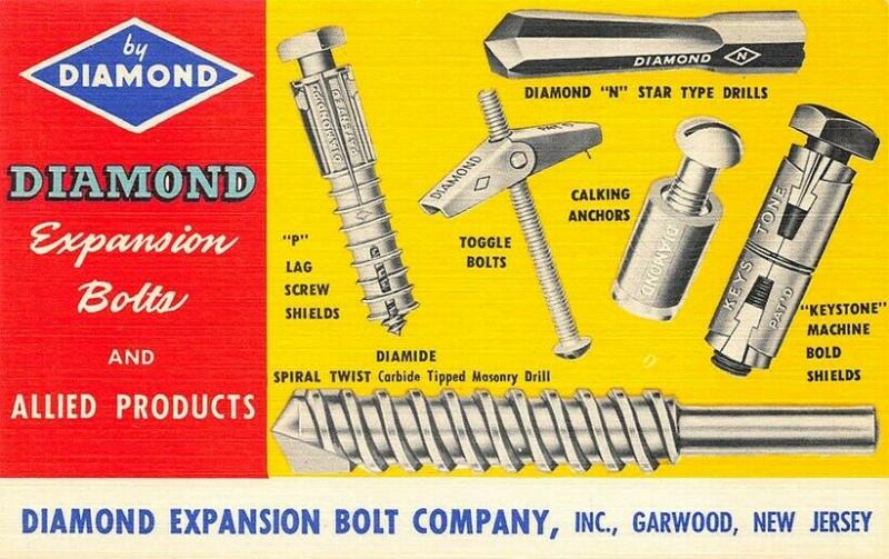 Garwood NJ Diamond Expansion Bolt Company Advertising Linen Postcard