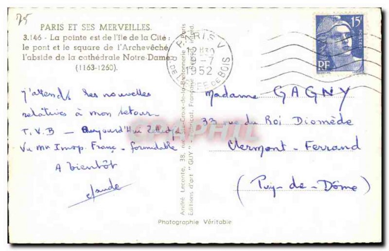 Old Postcard Paris And Its Wonders The tip of the & # 39ile of Cite the bridg...