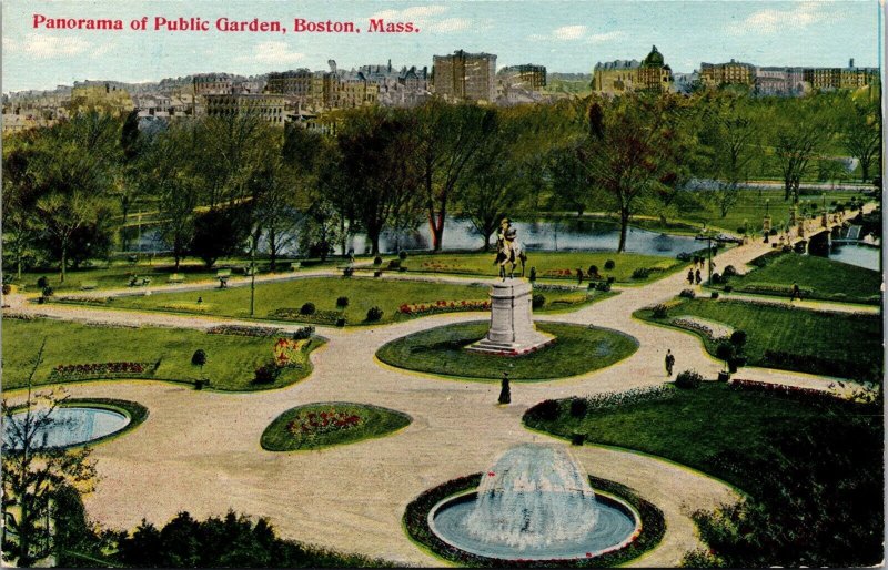 Vtg Boston Massachusetts MA Panorama of Public Garden 1910s Old View Postcard