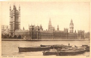 London Thames navigation & sailing Parliament transport coal barge Big Ben