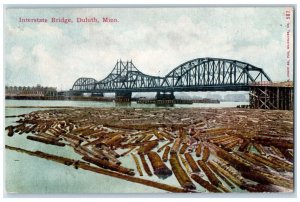 1912 Interstate Bridge Logging Log River Lake Duluth Minnesota Vintage Postcard