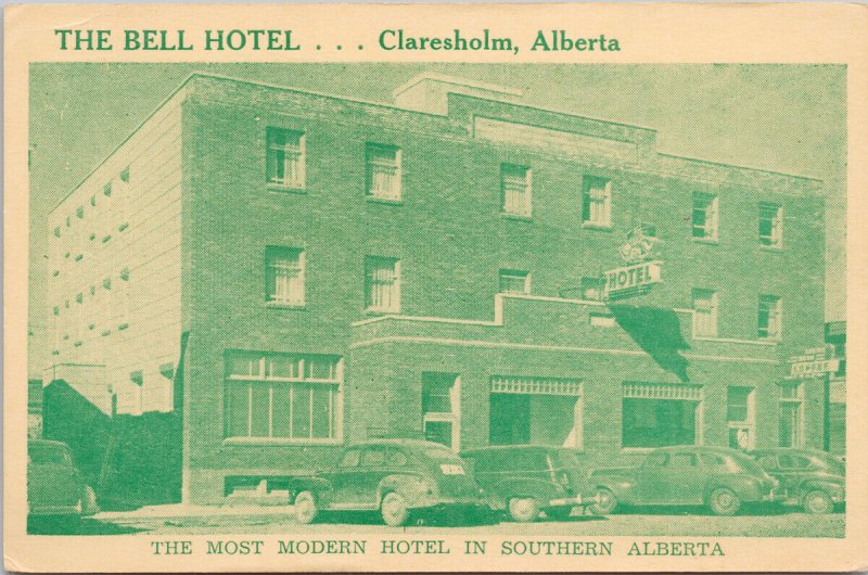 The Bell Hotel Claresholm Alberta AB Unused Advertising Litho Postcard G80