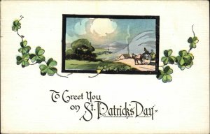 St Patrick's Day Ireland Horse and Cart Country Scene Vintage Postcard