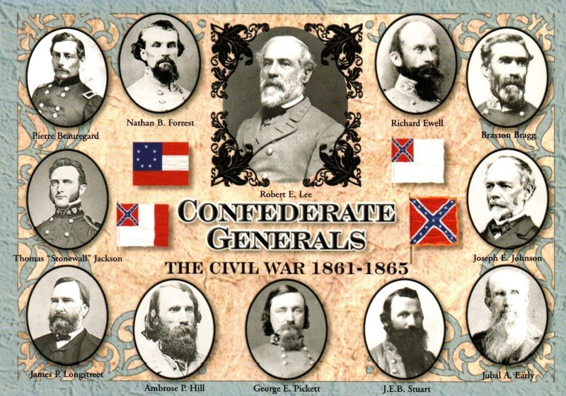 CONTINENTAL SIZE POSTCARD THE CONFEDERATE GENERALS OF THE AMERICAN CIVIL WAR