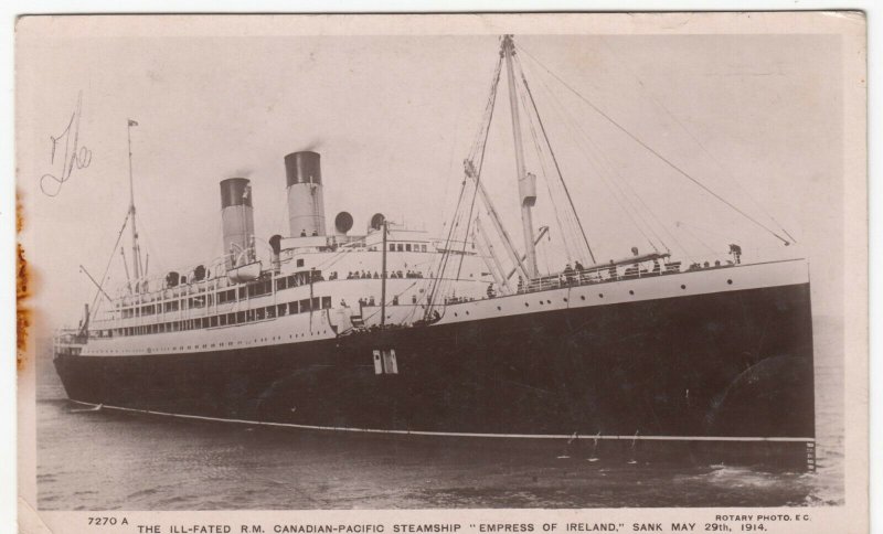 Shipping; The Ill Fated Empress Of Ireland Sunk 29-5-1914 RP PPC 1915 PMK