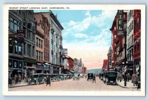 Harrisburg Pennsylvania Postcard Market Street Looking East Building Cars 1920