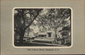 Hampton NH Odd Fellows Block Old Cars Ice Cream Sign c1910 Postcard