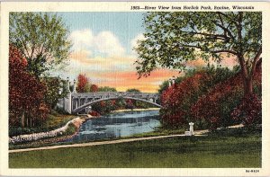 Postcard BRIDGE SCENE Racine Wisconsin WI AI0565