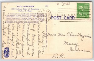 Boston Massachusetts~Hotel Bostonian~Linen Postcard