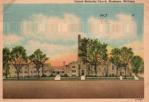 Vintage Postcard 1955 View of Central Methodist Church Muskegon Michigan MI