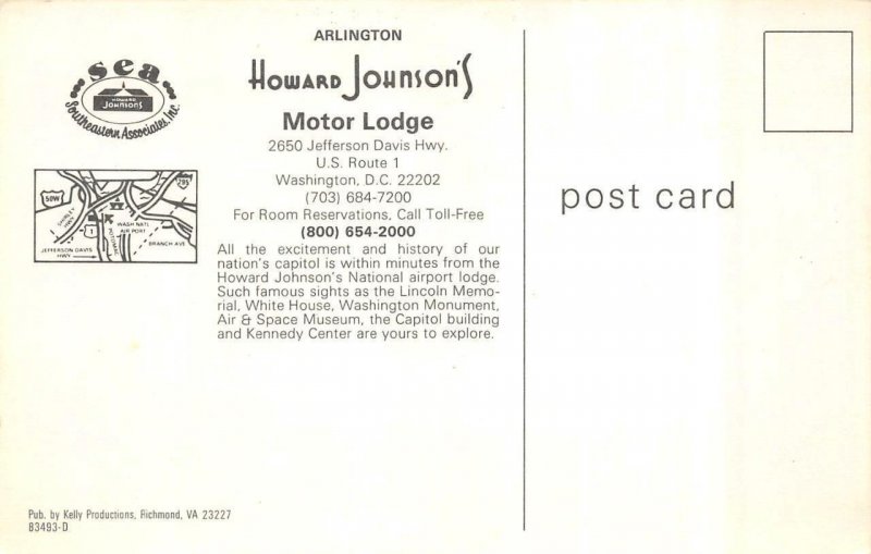 Washington, D.C.  HOWARD JOHNSON'S MOTOR LODGE Motel Pool ROADSIDE Postcard