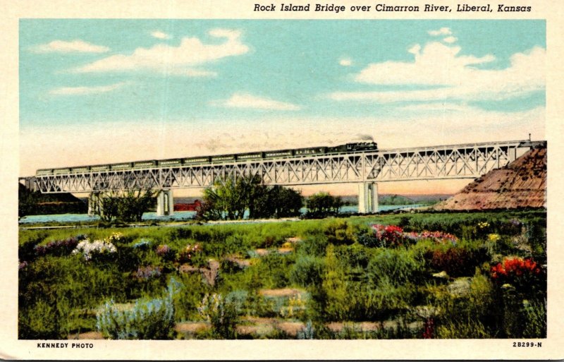 Kansas Liberal Rock Iisland Bridge Over Cimmaron River Curteich