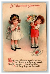 Vintage 1925 Clapsaddle Valentines Postcard Cute Children Flowers Wolf Publish