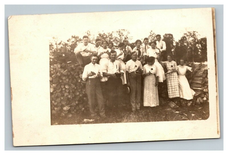 Vintage 1900's RPPC Postcard Large Family Gathering While Camping
