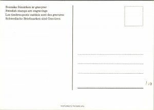 CONTINENTAL SIZE POSTCARD SWEDISH STAMPS ARE ENGRAVINGS