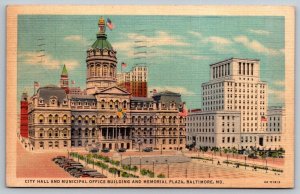 City Hall   Baltimore  Maryland  Postcard  1937