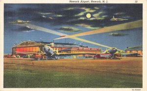 Newark Airport Night Scene Linen Postcard by Ruben Pub