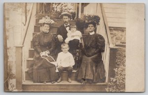 Edwardian Ladies large Hats Children Cutest Puppy Dog RPPC Postcard L41