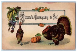 1916 Thanksgiving Turkey Grapes And Pumpkin Winsch Back Toledo OH Postcard 