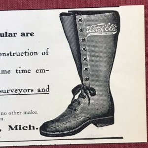 Witch-Elk Hunting Boots Witchell Sons & Co. Detroit, Mi. Original 1907 Print Ad  