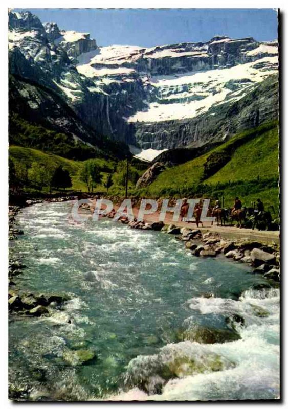 Modern Postcard The Pyrenees Gavarnie Cirque Gave road and caravan to the Circus