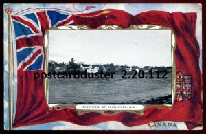 h3648 - GAGETOWN NB Postcard 1910s St. John River. Patriotic Flag by Hall