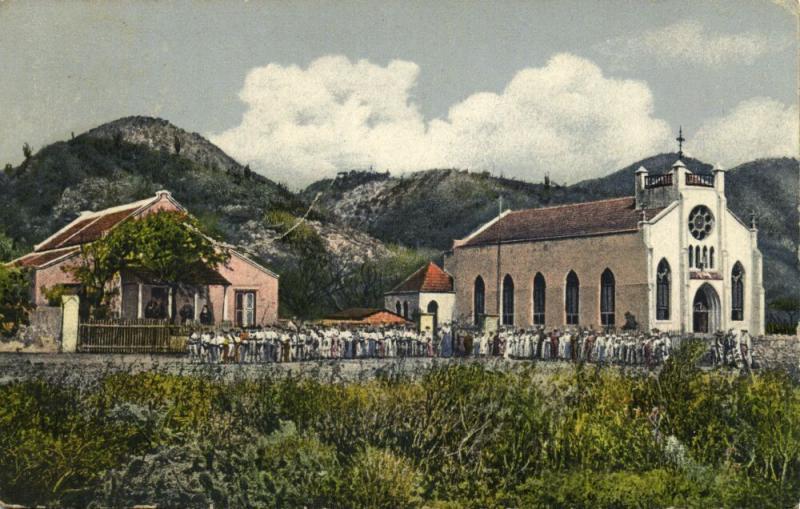 curacao, D.W.I., Large Crowd gathering at Village Church (1919) Postcard